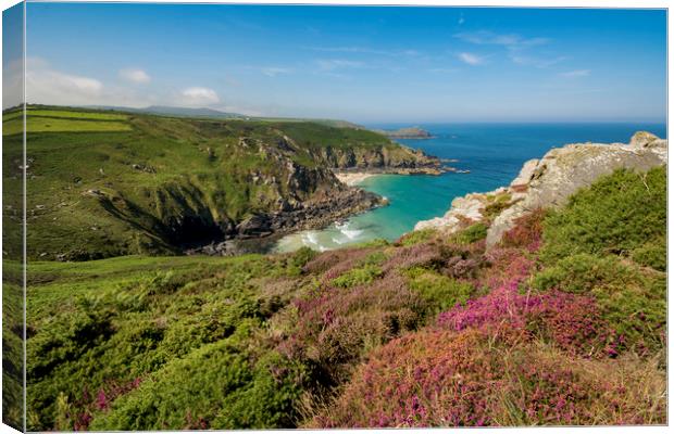 Pendour cove from the headland of Zennor cliffs Co Canvas Print by Eddie John