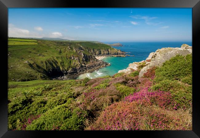 Pendour cove from the headland of Zennor cliffs Co Framed Print by Eddie John