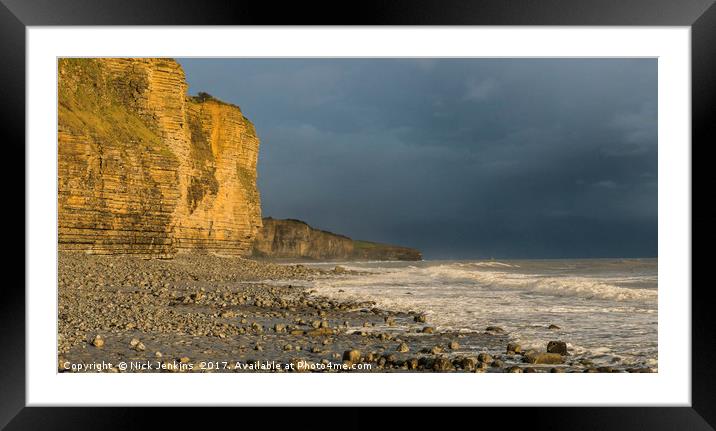 Llantwit Major Cliffs and Stormy Sky Framed Mounted Print by Nick Jenkins