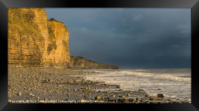Llantwit Major Cliffs and Stormy Sky Framed Print by Nick Jenkins