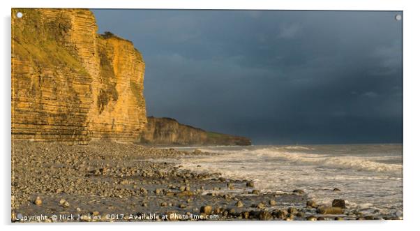 Llantwit Major Cliffs and Stormy Sky Acrylic by Nick Jenkins