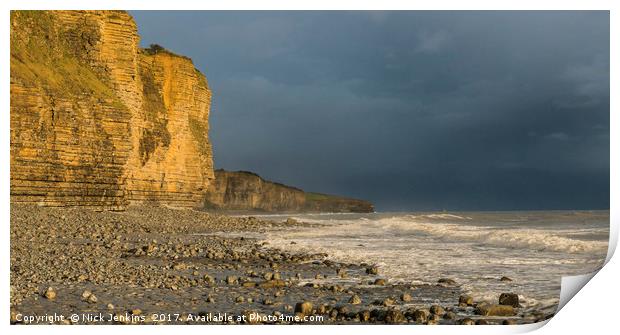 Llantwit Major Cliffs and Stormy Sky Print by Nick Jenkins