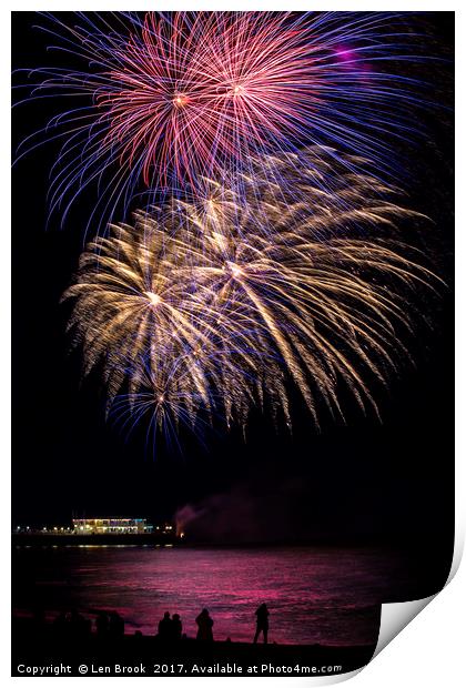 Fireworks from Worthing Pier Print by Len Brook