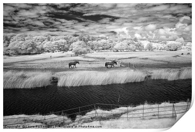 Horses at Ogmore Print by Laura Parker