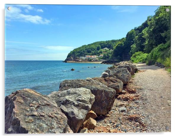 Oddicombe beach to Babbacombe harbour walk Acrylic by Anthony Kellaway