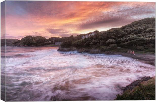 Caswell Bay sunset Canvas Print by Leighton Collins