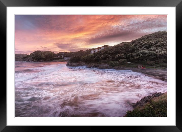 Caswell Bay sunset Framed Mounted Print by Leighton Collins