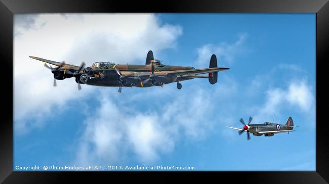Lancaster With Spitfire PR MK XIX Number PS915  Framed Print by Philip Hodges aFIAP ,