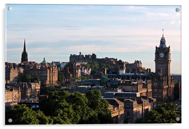 Edinburgh castle and citycsape at dusk Acrylic by Linda More