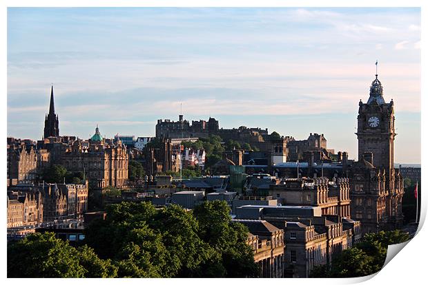 Edinburgh castle and citycsape at dusk Print by Linda More