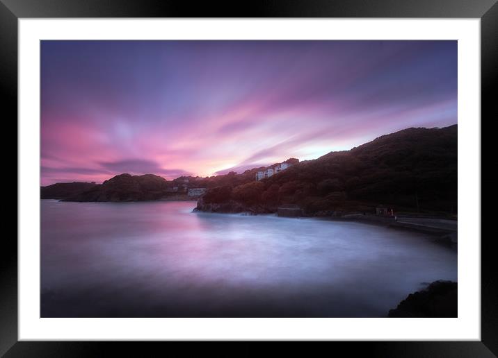 Caswell Bay at dusk Framed Mounted Print by Leighton Collins
