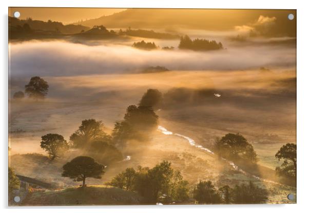 Little Langdale misty sunrise  Acrylic by John Finney