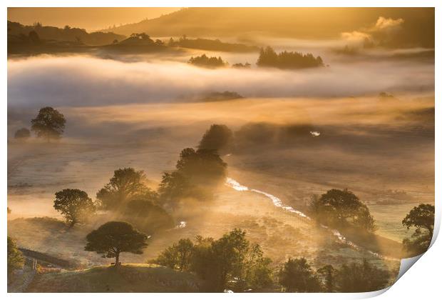 Little Langdale misty sunrise  Print by John Finney