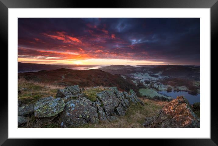 Loughrigg sunrise  Framed Mounted Print by John Finney