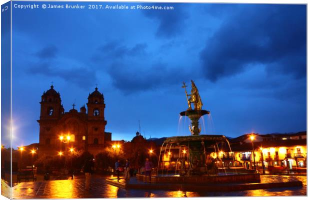 Plaza de Armas at Twilight Cusco Peru Canvas Print by James Brunker