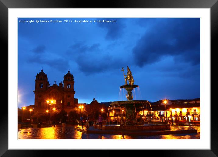 Plaza de Armas at Twilight Cusco Peru Framed Mounted Print by James Brunker