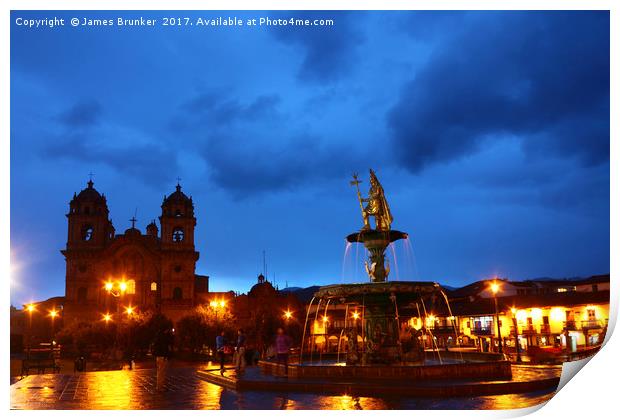 Plaza de Armas at Twilight Cusco Peru Print by James Brunker