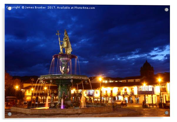 Statue of the Inca Pachacuteq Cuzco Peru Acrylic by James Brunker