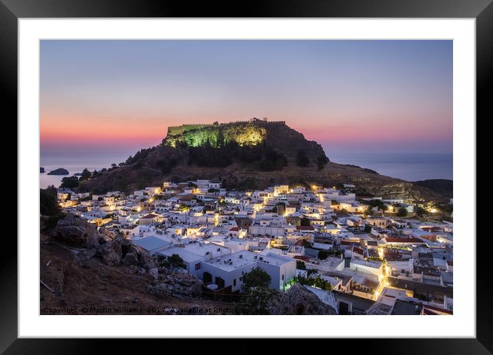 Lindos - Morning Glow Framed Mounted Print by Martin Williams