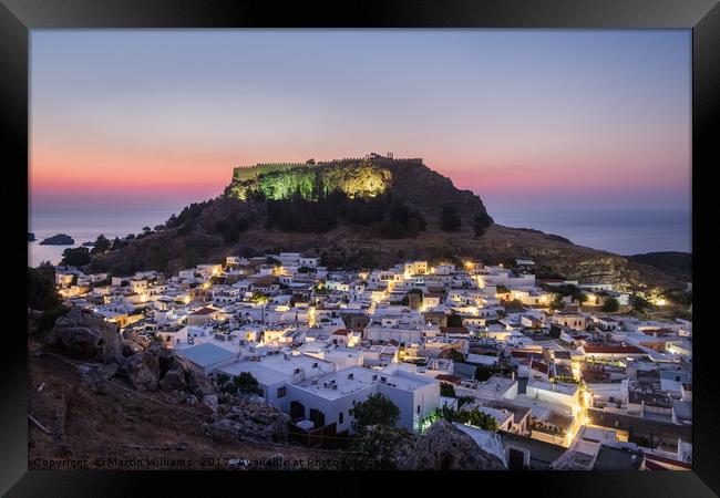 Lindos - Morning Glow Framed Print by Martin Williams