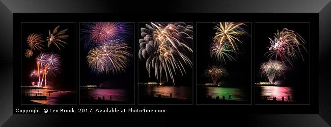 Worthing Beach Fireworks Panel Framed Print by Len Brook