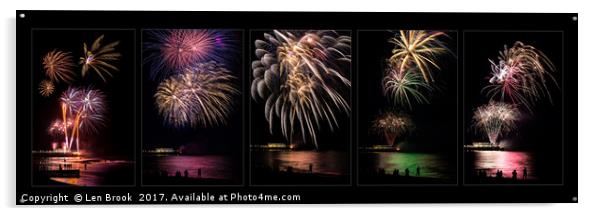 Worthing Beach Fireworks Panel Acrylic by Len Brook