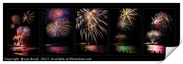 Worthing Beach Fireworks Panel Print by Len Brook