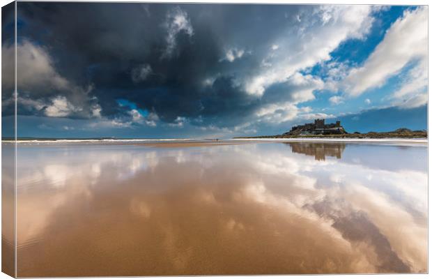 Bamburgh Castle, Snow and Surf  Canvas Print by John Finney