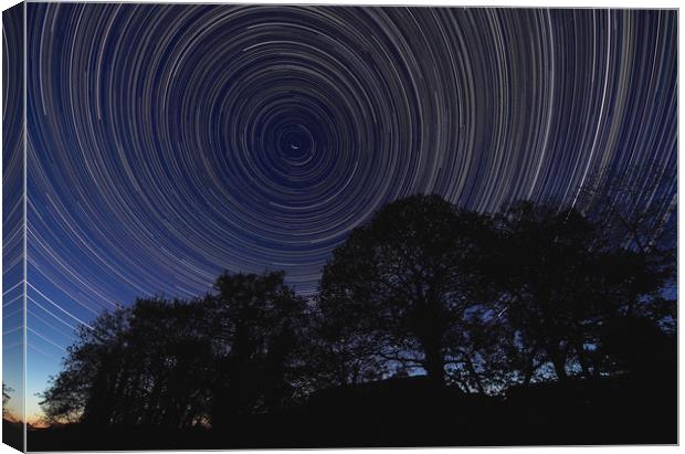 Startrail with trees Canvas Print by mark humpage