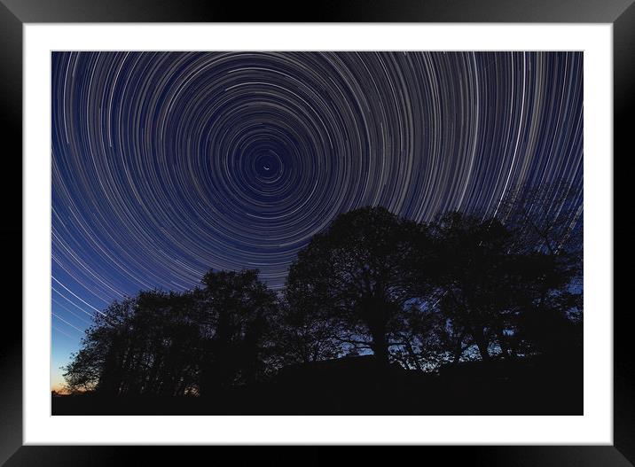 Startrail with trees Framed Mounted Print by mark humpage