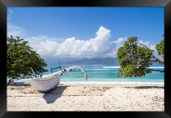 Jukung outrigger boat Framed Print by Kevin Hellon