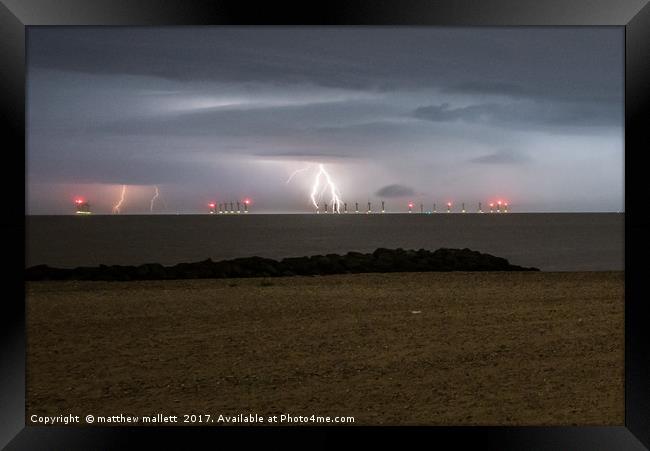 Lightning Strikes Off Clacton Beach Framed Print by matthew  mallett