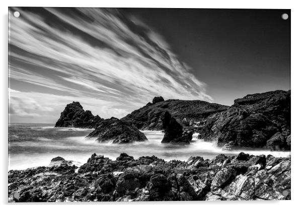 Kynance Cove in Black and White Acrylic by Jennifer Higgs