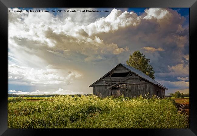 Summer Clouds Over The Barn and Fields Framed Print by Jukka Heinovirta