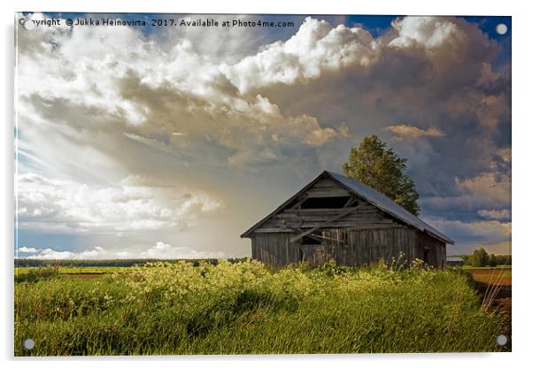 Summer Clouds Over The Barn and Fields Acrylic by Jukka Heinovirta