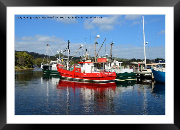 Fishing boats in Strahan harbour, Tasmania Framed Mounted Print by Angus McComiskey