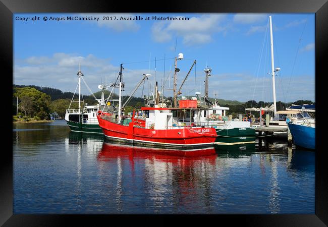 Fishing boats in Strahan harbour, Tasmania Framed Print by Angus McComiskey