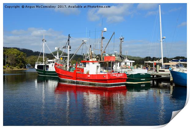 Fishing boats in Strahan harbour, Tasmania Print by Angus McComiskey