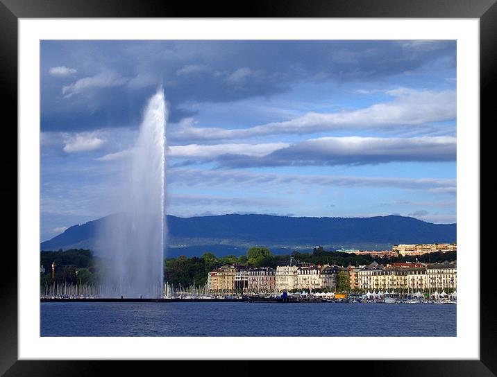 Geneva with Jet D'eau Framed Mounted Print by Linda More