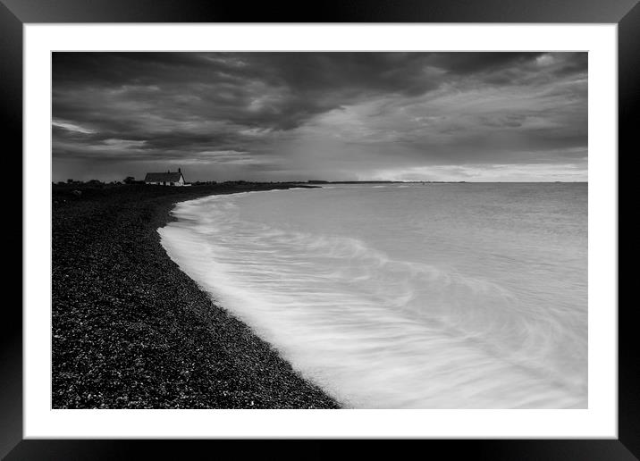 Shingle Street in Suffolk Black and White. Framed Mounted Print by Mark Hawkes
