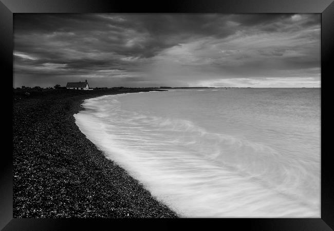 Shingle Street in Suffolk Black and White. Framed Print by Mark Hawkes