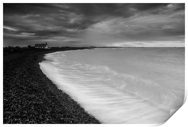 Shingle Street in Suffolk Black and White. Print by Mark Hawkes