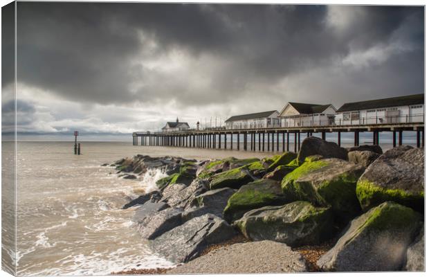 Southwold Pier storm clouds Canvas Print by Mark Hawkes