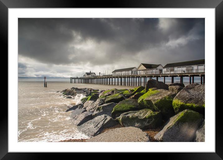 Southwold Pier storm clouds Framed Mounted Print by Mark Hawkes