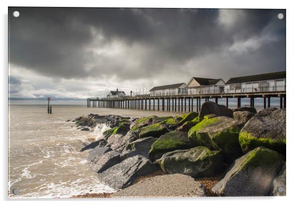 Southwold Pier storm clouds Acrylic by Mark Hawkes