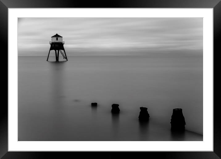 Dovercourt Low Lighthouse Essex in Monochrome Framed Mounted Print by Mark Hawkes