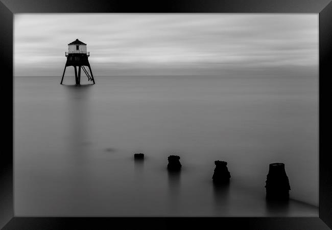 Dovercourt Low Lighthouse Essex in Monochrome Framed Print by Mark Hawkes