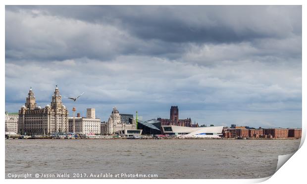 Liverpool waterfront under a stormy sky Print by Jason Wells