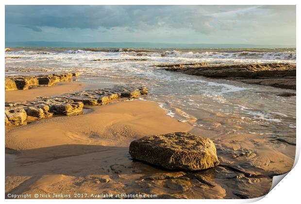 Beach and Rocks Nash Point Glamorgan Coast Print by Nick Jenkins