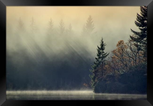 Loch Ard,Mist and sun... Framed Print by David Mould